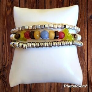 3/$30 Set of Three Men's Acrylic Rainbow Beaded Stretch Bracelets